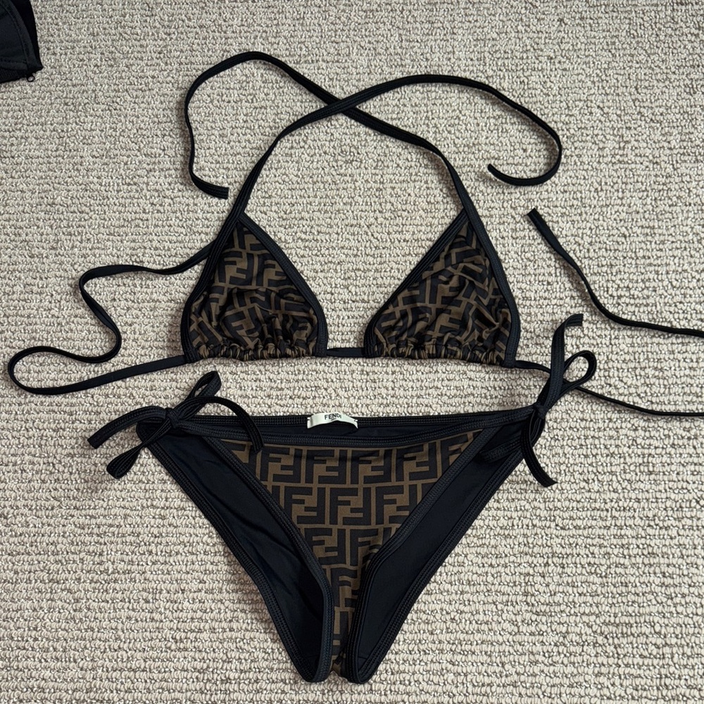 Fendi Black and Brown Logo Bikini fits Small/ Medium
